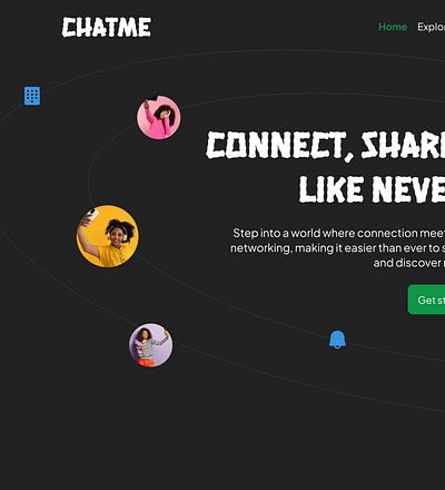 ChatMe Social App Hero Section hero section design landing page design social app social media ui design uiux web design web social app website design