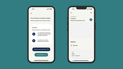 AI Travel Planning App (Med-fi) app branding design figma mobile ui