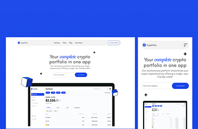 Cryptfolio Landing Page Web and Mobile crypto landing page hero page landing page ui design web design webapp