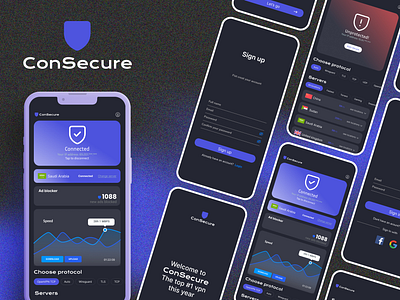 ConSecure - Mobile VPN UI android app arab arabic chat concept design graphic design ios iphone product design ui ui ux design uiux vpn web web design