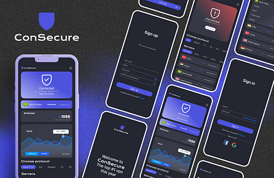 ConSecure - Mobile VPN UI android app arab arabic chat concept design graphic design ios iphone product design ui ui ux design uiux vpn web web design