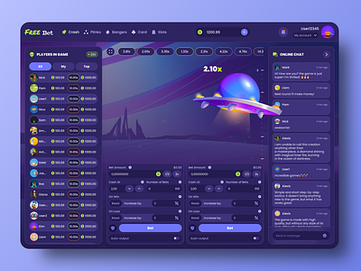 FreeBet - Online casino bet betting crash crash game crash games figma graphic design online casino plinko product design ui uiux