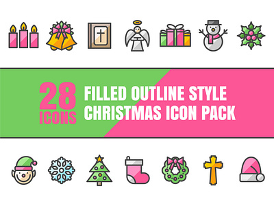 Merry Christmas Icon Pack in Filled Outline Style vector wreath
