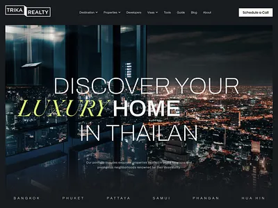 Website for Trika Realty: A Luxury Real Estate Firm in Thailan bangkock dark theme luxury pattaya phanghan phuket property real estate website samui thailand website