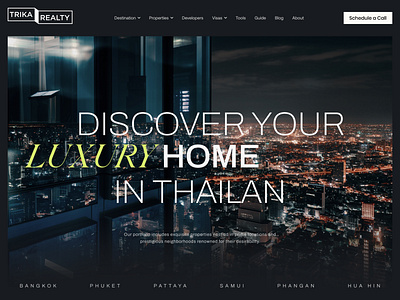 Website for Trika Realty: A Luxury Real Estate Firm in Thailan bangkock dark theme luxury pattaya phanghan phuket property real estate website samui thailand website