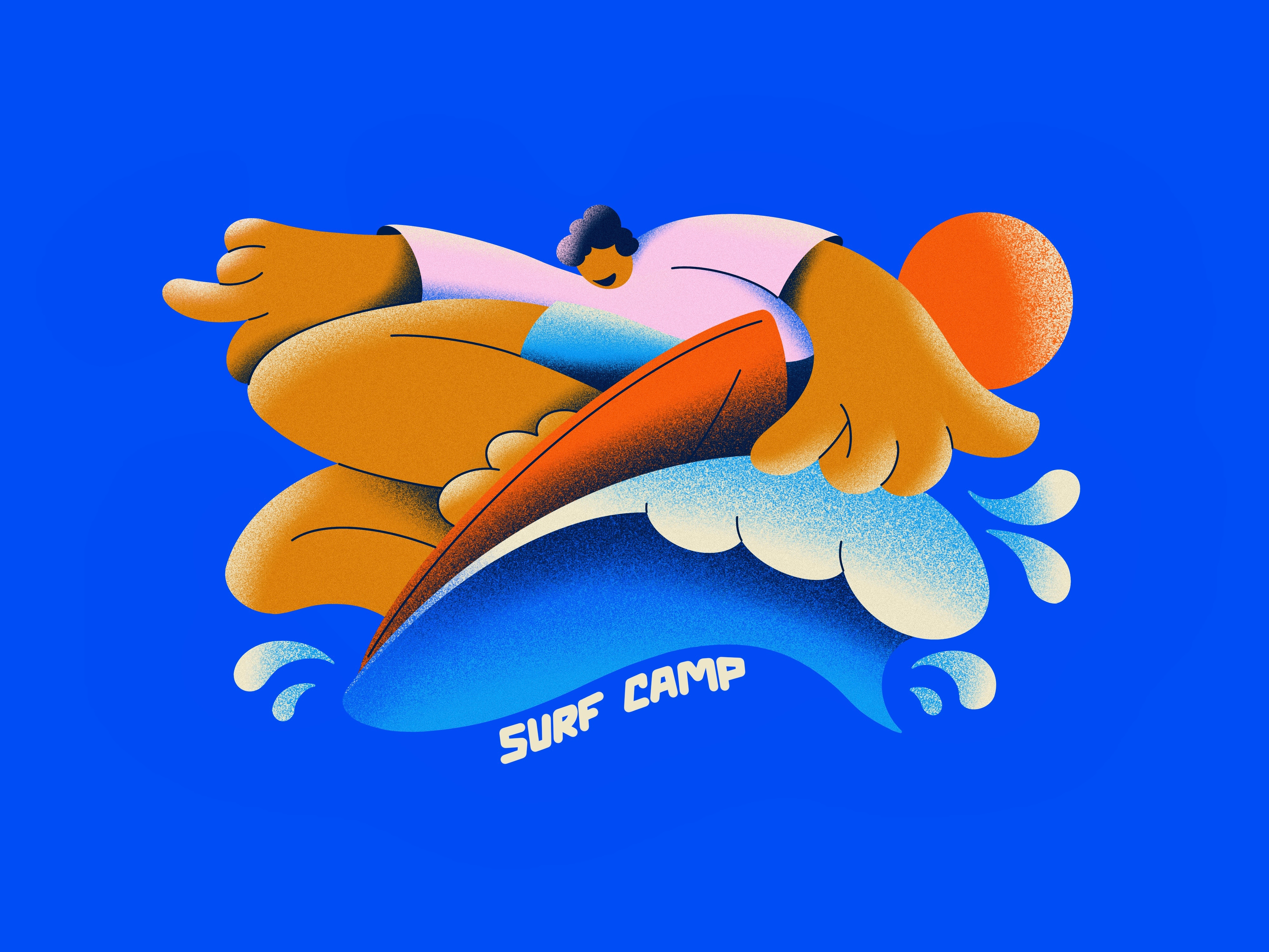 Surf Camp active art branding character fun hawaii illustration illustrator lifestyle man ocean procreate shaka splash summer surf surf camp vacation vector wave