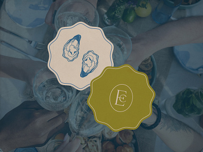 Eascape & Celebrate Branding branding cheers coaster drinks food illustration monogram oyster supper club