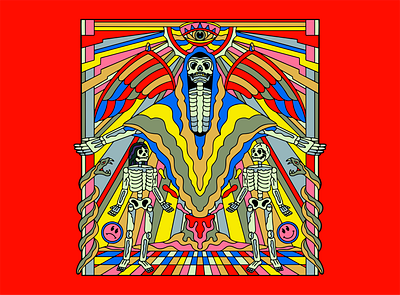THE MENTAL UNIVERSE album angle branding colorful death design explode eye graphic design illustration mental merch mountain mushroom psychedelic skull soul surrealism trippy ui