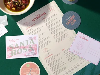 Lazeaway Club Menu Design brand design branding california design flamingo graphic design illustration lettering logo menu menu design restaurant tropical ui vector vintage