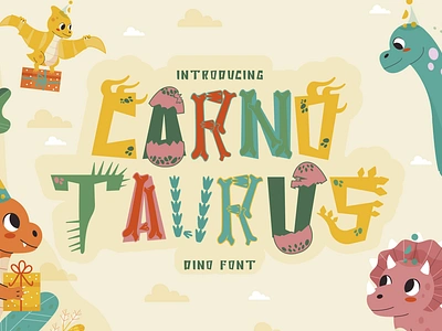 Carnotaurus – Dino Font branding colorful crafting font design dino font dinosaur font display display font graphic design greeting card illustration invitation card jurassic font lettering logo packaging poster font product design sticker design typography