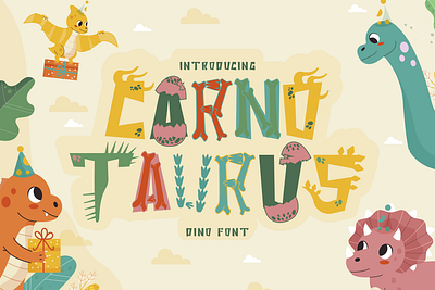 Carnotaurus – Dino Font branding colorful crafting font design dino font dinosaur font display display font graphic design greeting card illustration invitation card jurassic font lettering logo packaging poster font product design sticker design typography