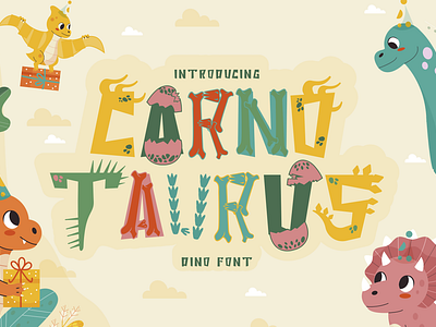 Carnotaurus – Dino Font branding colorful crafting font design dino font dinosaur font display display font graphic design greeting card illustration invitation card jurassic font lettering logo packaging poster font product design sticker design typography