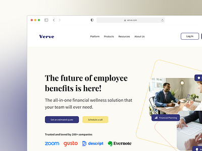 Verve - Employee Health and Benefits Platform - Hero Section fintech hero section landing page ui