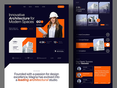 Magna : Architect Studio - Landing Page Website agency animation architecture architecture website brand identity branding clean creative agency design agency graphic design home page landing page modern motion graphics professional ui ux website website animation website design