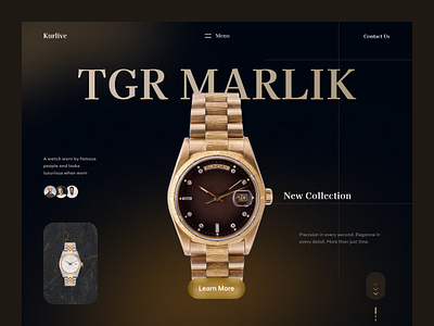 Kurlive - Landing for Watch Brands app dark design elegant header home page lifestyle luxurious mobile modrn presicion sporty supitar time timeless design ui watch web design website your smart friend