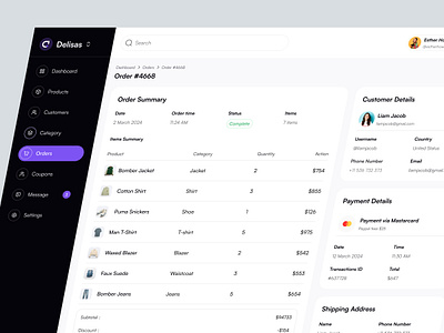 Order Details Dashboard admin dashboard delisas ecommerce dashboard ecommerce web app saas sas ui ux web app web apps web ui