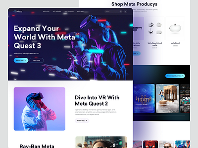 Meta Quest - Virtual Realty Landing Page ar artificial intelligent artifician futurist landing page meta meta quest technology virtual reality vr web app website design