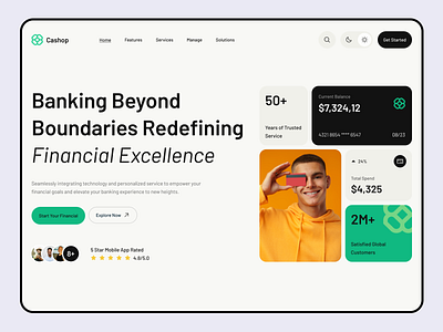 Cashop- Credit Bank website banking banking website credit card website design elegent website finance finance website fintech fintech website hero hero section modern website trending website ui uiux web app web page website website design website hero