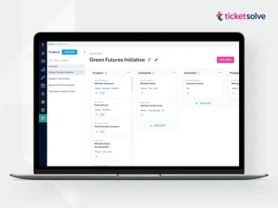 Ticketsolve - Projects canvas card clean dashboard done edit in progress kanban management phase pipeline project projects saas stage to do ui ux view webdesign