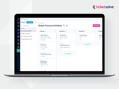 Ticketsolve - Projects canvas card clean dashboard done edit in progress kanban management phase pipeline project projects saas stage to do ui ux view webdesign