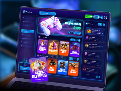 PlaySync Gaming Dashboard - UX/UI Design casino dashboard gambling game game dashboard games game ux gaming gaming dashboard gaming design gaming interface gaming ui homepage play playing games ui uiux ux