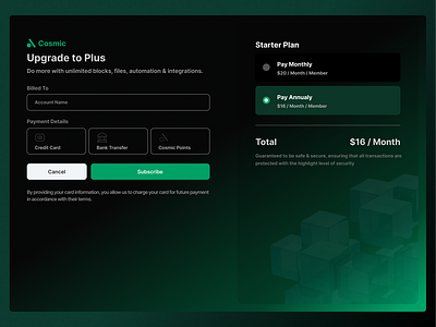 Pricing/Subscription Plan Section UI design