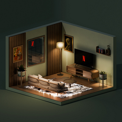 3D Isometric Room Animation 3d animation blender branding cgi commercial design digital graphic design house illustration isometric living room loop motion graphics room shape typography vector vfx