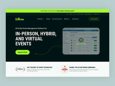 Event Management Website Redesign (https://whova.com) activity celebration conference event event management event planner exhibition full page homepage landing page layout meetup meetup website saas website typography ui virtual conference web app web design website