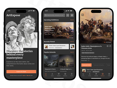 Art Galleries Mobile App Design art art galleries art gallery artist artworks black clean collection dark exibition gallery interactiondesign minimalistic mobile mobile app modern museum paint ui ux