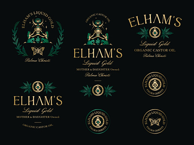 Elham's Liquid Gold brand identity branding engraving graphic design hand drawn illustration logo logo badge logo collection logo lockup occult spiritual