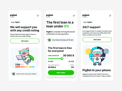 Interface, Mobile Website, Loan platform Big Bot | Lepshey calculator loan design concept finance fintech illustration interface loan loan platform mascot mobile mobile first mobile version pig product product design startup ui ux uxui web design