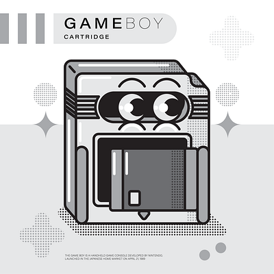 Gameboy Cartridge Retro Character cartridge character character design game boy greyscale halftone illustration retro vintage