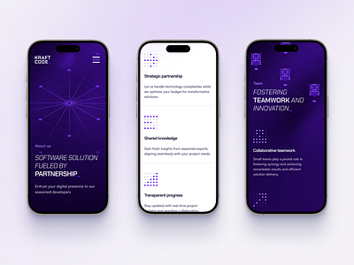 Kraftcode - about subpage dark landingpage mobile purple ui website