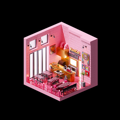 pink interior 3d branding graphic design