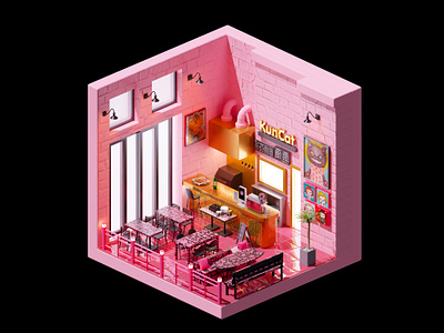 pink interior 3d branding graphic design