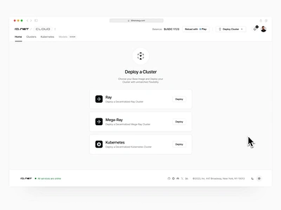 Ray Cluster wizard - DePIN GPU admin ai blockchain cluster code crypto dashboard depin development enteprise gpu minimal product design saas software ui design ux vercel web app