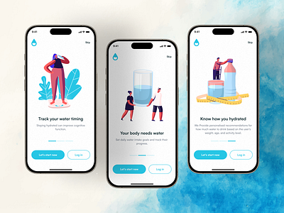 Hydrate Me - Water Drinking App android app design drinkingapp hydrate illustration iosdesign latest logo ui design ui designs ux design ux designs water waterdrinking