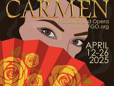 Carmen at the Florida Grand Opera, April 2025 art direction branding carmen cartoon woman digital art event poster florida gig poster graphic art graphic design illustration illustrator opera spanish fan spanish woman