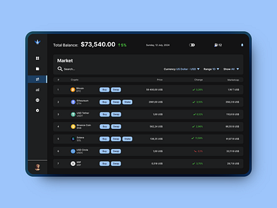 Hermes - Crypto wallet - Market tab branding crypto cryptowallet darkmode logo ui ux web3