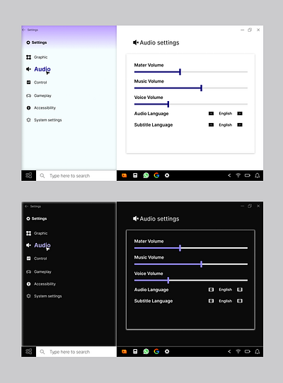 Game settings page game settings page graphic design logo setting page ui ux