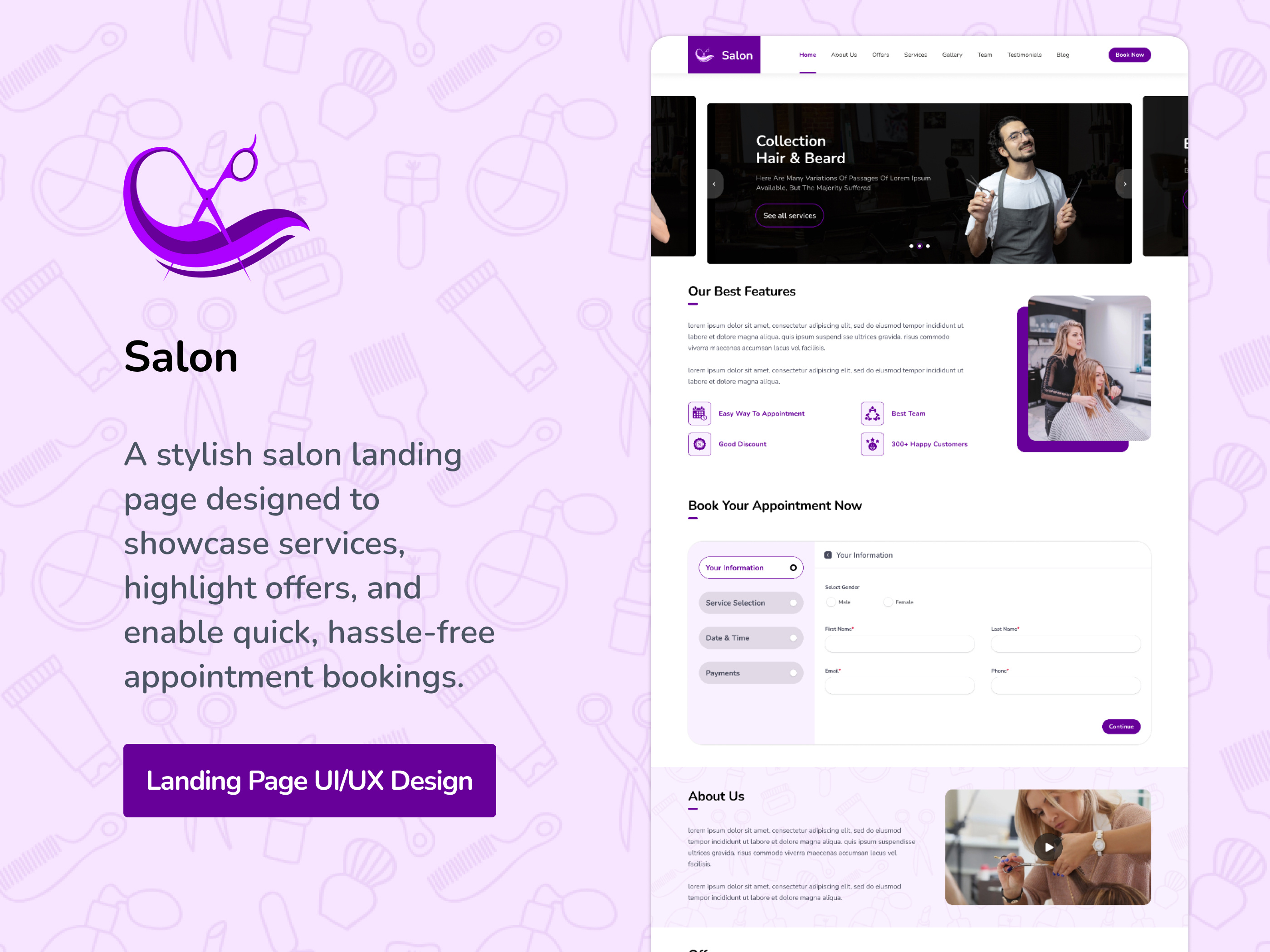 Salon Website Design: Unfold Our Innovative Landing Page design designinspiration salon salonlandingpage salononlinebooking salonservices salonwebsite ui uidesign uiux userinterfacedesign webdesign