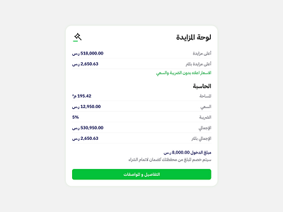 Card component for Arabic Auction Website, Auction Board arabic card card component card design minimal rtl design saudia arabia ui ui ux