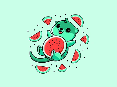 Otter + Watermelon adorable mascot baby otter cartoon character chibi cute mascot cute otter feminine fruit girly illustration kawaii mascot kids mascot otter soap soft sweet watermelon woman