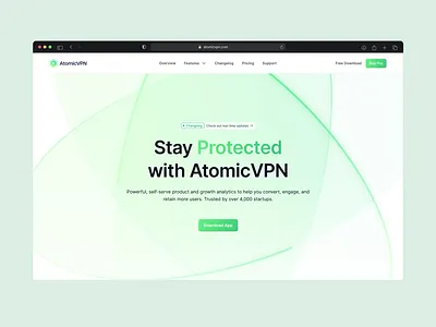 AtomicVPN website animation atom green hero hero section nav bar neon ui ux web design web3 website