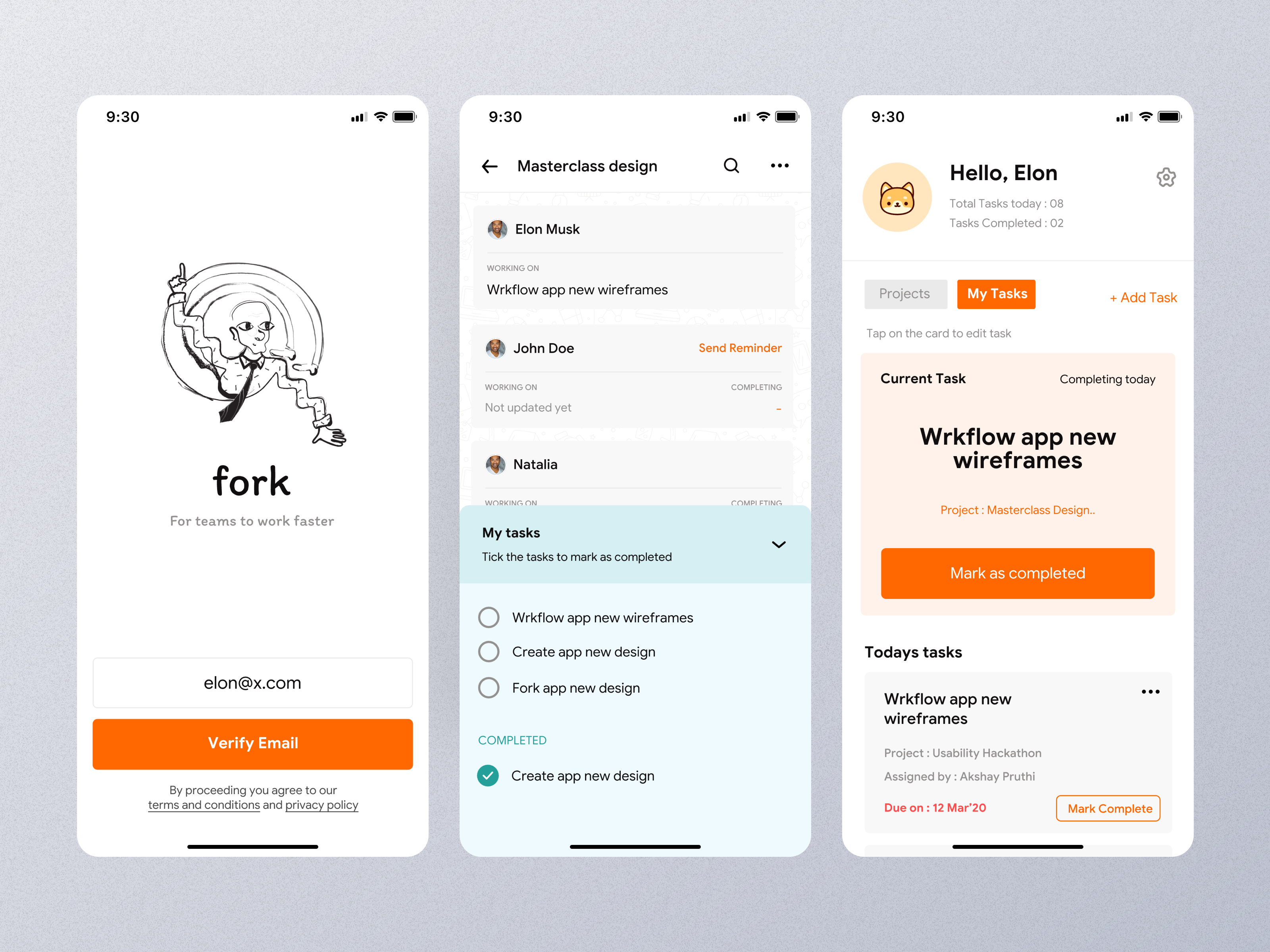 Task management app for product manager ai branding light mode ui minimal app design minimal ui orange app ui orange ui product design real time notifications task management ui ui design uiux ux design whatsapp whatspp