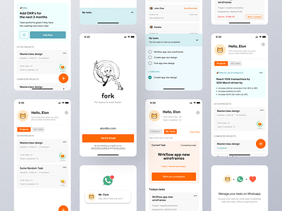 Task management app for product manager ai branding light mode ui minimal app design minimal ui orange app ui orange ui product design real time notifications task management ui ui design uiux ux design whatsapp whatspp