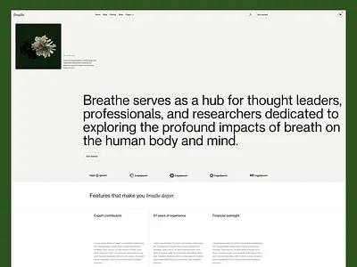 Breathe 3d branding breathe consulting finance fintech investors landing page natural science stem technology ui webflow website