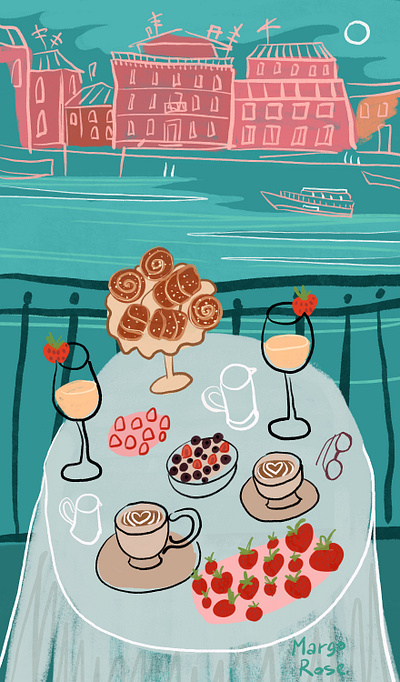 coffee break with a view advertising advertisingillustration brand identity branding breakfast coffee concept art eat editorial food holiday illustration italy meal picnic restaurant summer table travel vacation