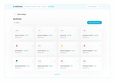 Warehouse - Beneficiary List design finance fintech tech ui ui design ux ux design
