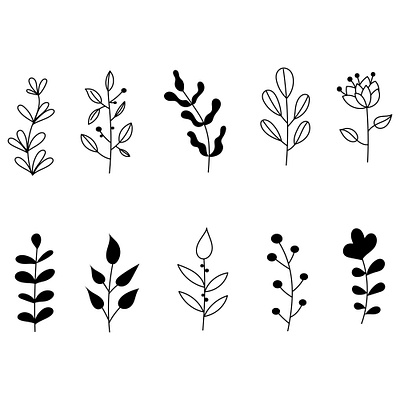 Set of Hand Drawing Cute Decorative Plants Leaves Grass Backgrou app branding design graphic design illustration logo typography ui ux vector